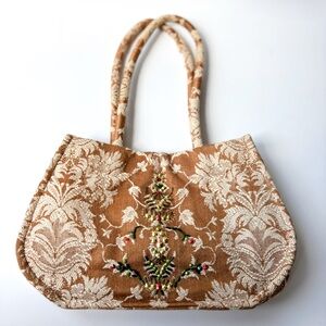 Vintage Gold Tapestry Moroccan Beaded Bohemian‎ Brocade Small Hand Bag